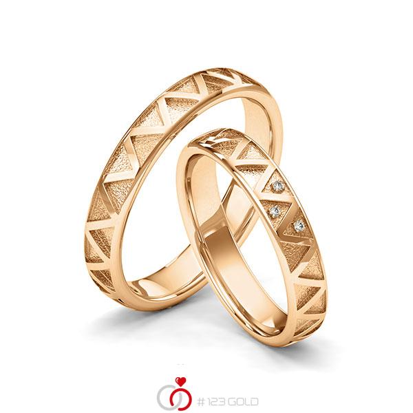 Paar klassische Trauringe/Eheringe in Roségold 585 Laser Struktur mit zus. 0,015 ct. Brillant tw, si von 123gold - Y-1406-2 Paar klassische Trauringe/Eheringe in Roségold 585 Laser Struktur mit zus. 0,015 ct. Brillant tw, si von 123gold - Y-1406-2