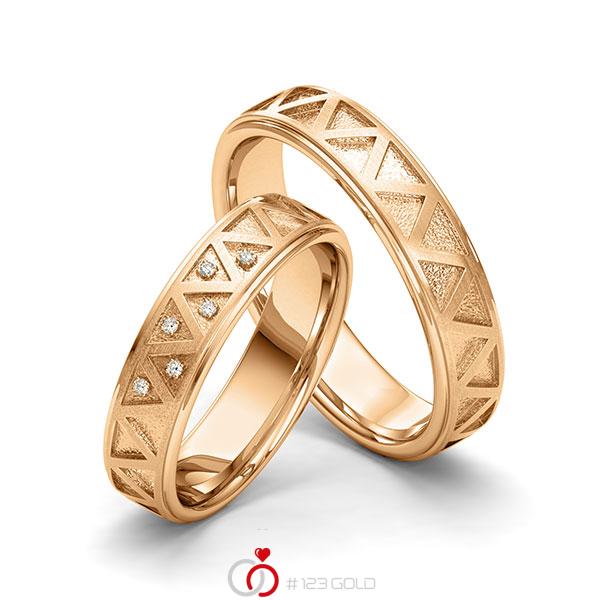 Paar klassische Trauringe/Eheringe in Roségold 585 Laser Struktur mit zus. 0,045 ct. Brillant tw, si von 123gold - Y-1405-7 Paar klassische Trauringe/Eheringe in Roségold 585 Laser Struktur mit zus. 0,045 ct. Brillant tw, si von 123gold - Y-1405-7