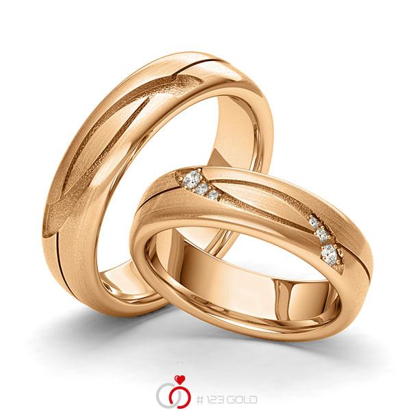 Paar klassische Trauringe/Eheringe in Roségold 585 Laser Struktur mit zus. 0,09 ct. Brillant tw, si von 123gold - Y-1396-2 Paar klassische Trauringe/Eheringe in Roségold 585 Laser Struktur mit zus. 0,09 ct. Brillant tw, si von 123gold - Y-1396-2