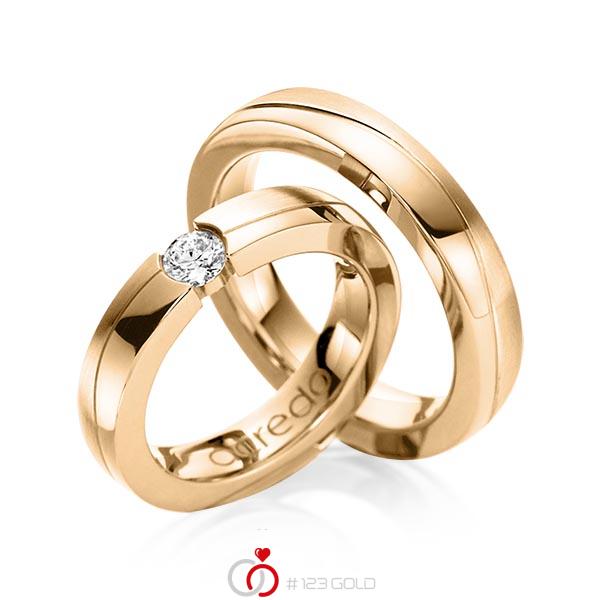 Paar klassische Trauringe/Eheringe in Roségold 585 mit 0,3 ct. Brillant tw, vs von acredo - A-1119-9 Paar klassische Trauringe/Eheringe in Roségold 585 mit 0,3 ct. Brillant tw, vs von acredo - A-1119-9