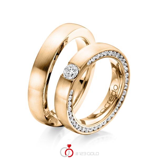 Paar klassische Trauringe/Eheringe in Roségold 585 mit 0,3 ct. + zus. 1,08 ct. Brillant tw, si von acredo - A-1107-7 Paar klassische Trauringe/Eheringe in Roségold 585 mit 0,3 ct. + zus. 1,08 ct. Brillant tw, si von acredo - A-1107-7