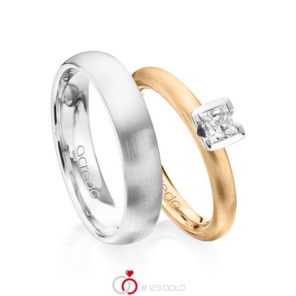Paar klassische Trauringe/Eheringe in Roségold 585 mit 0,4 ct. Prinzess-Diamant tw, vs von acredo - A-1372-3 Paar klassische Trauringe/Eheringe in Roségold 585 mit 0,4 ct. Prinzess-Diamant tw, vs von acredo - A-1372-3