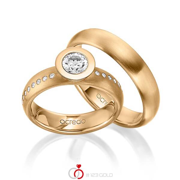 Paar klassische Trauringe/Eheringe in Roségold 585 mit 0,4 ct. + zus. 0,175 ct. Brillant tw, vs tw, si von acredo - A-1538-7 Paar klassische Trauringe/Eheringe in Roségold 585 mit 0,4 ct. + zus. 0,175 ct. Brillant tw, vs tw, si von acredo - A-1538-7