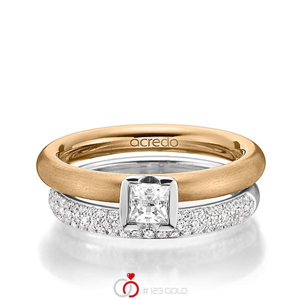 Paar klassische Trauringe/Eheringe in Roségold 585 mit 0,4 ct. + zus. 0,38 ct. Prinzess-Diamant & Brillant tw, vs tw, si von acredo - A-1456-4 Paar klassische Trauringe/Eheringe in Roségold 585 mit 0,4 ct. + zus. 0,38 ct. Prinzess-Diamant & Brillant tw, vs tw, si von acredo - A-1456-4