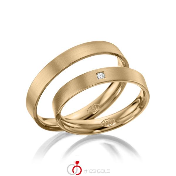 Paar klassische Trauringe/Eheringe in Roségold 585 mit zus. 0,015 ct. Brillant tw, si - NP-1164-4 Paar klassische Trauringe/Eheringe in Roségold 585 mit zus. 0,015 ct. Brillant tw, si - NP-1164-4