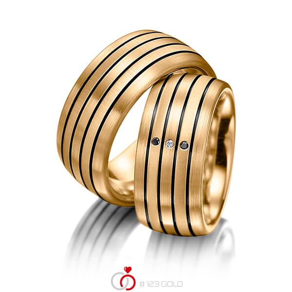 Paar klassische Trauringe/Eheringe in Roségold 585 mit zus. 0,015 ct. Brillant tw, si schwarz von Merii - M-1070-4 Paar klassische Trauringe/Eheringe in Roségold 585 mit zus. 0,015 ct. Brillant tw, si schwarz von Merii - M-1070-4