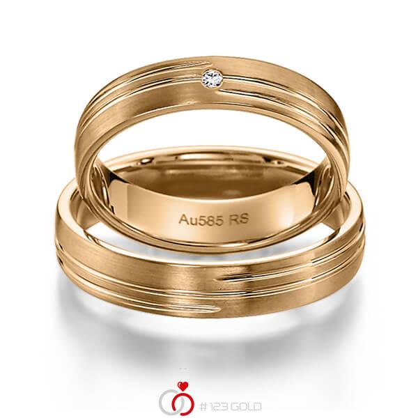 Paar klassische Trauringe/Eheringe in Roségold 585 mit zus. 0,015 ct. Brillant tw, si von acredo - S-1145-3 Paar klassische Trauringe/Eheringe in Roségold 585 mit zus. 0,015 ct. Brillant tw, si von acredo - S-1145-3