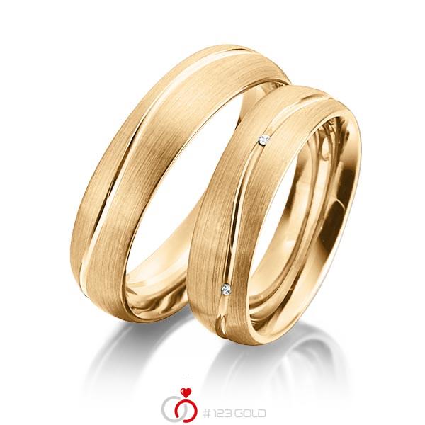 Paar klassische Trauringe/Eheringe in Roségold 585 mit zus. 0,025 ct. Brillant tw, si von 123gold - P-1153-7 Paar klassische Trauringe/Eheringe in Roségold 585 mit zus. 0,025 ct. Brillant tw, si von 123gold - P-1153-7