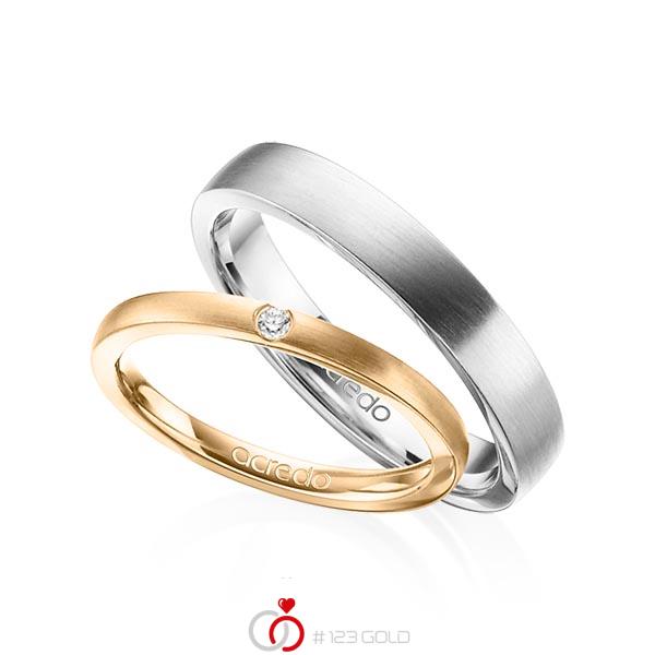 Paar klassische Trauringe/Eheringe in Roségold 585 mit zus. 0,025 ct. Brillant tw, si von acredo - A-1400-10 Paar klassische Trauringe/Eheringe in Roségold 585 mit zus. 0,025 ct. Brillant tw, si von acredo - A-1400-10