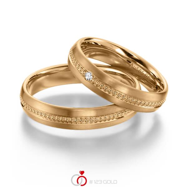 Paar klassische Trauringe/Eheringe in Roségold 585 mit zus. 0,025 ct. Brillant tw, si von acredo - S-1136-1 Paar klassische Trauringe/Eheringe in Roségold 585 mit zus. 0,025 ct. Brillant tw, si von acredo - S-1136-1