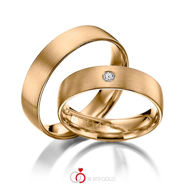 Paar klassische Trauringe/Eheringe in Roségold 585 mit zus. 0,02 ct. Brillant tw, si - NP-1004-3 Paar klassische Trauringe/Eheringe in Roségold 585 mit zus. 0,02 ct. Brillant tw, si - NP-1004-3