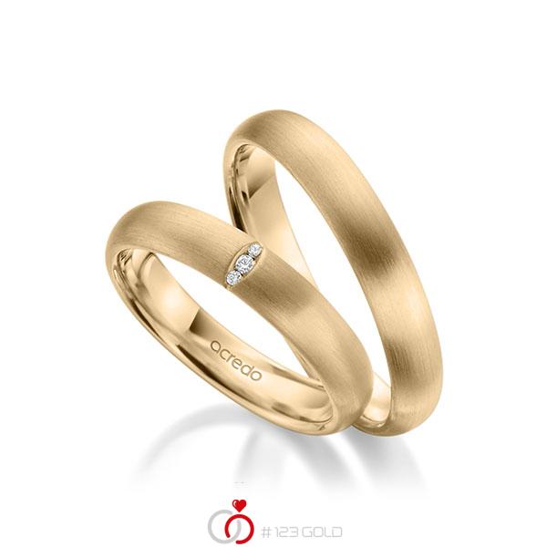 Paar klassische Trauringe/Eheringe in Roségold 585 mit zus. 0,02 ct. Brillant tw, si von acredo - A-1942-4 Paar klassische Trauringe/Eheringe in Roségold 585 mit zus. 0,02 ct. Brillant tw, si von acredo - A-1942-4