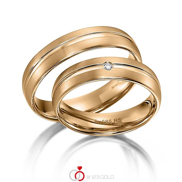 Paar klassische Trauringe/Eheringe in Roségold 585 mit zus. 0,02 ct. Brillant tw, si von acredo - S-1119-3 Paar klassische Trauringe/Eheringe in Roségold 585 mit zus. 0,02 ct. Brillant tw, si von acredo - S-1119-3