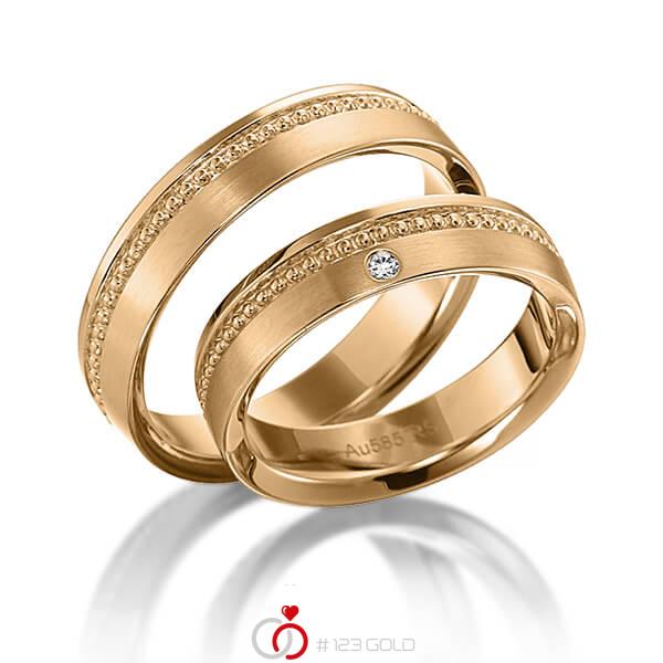 Paar klassische Trauringe/Eheringe in Roségold 585 mit zus. 0,02 ct. Brillant tw, si von acredo - S-1137-1 Paar klassische Trauringe/Eheringe in Roségold 585 mit zus. 0,02 ct. Brillant tw, si von acredo - S-1137-1