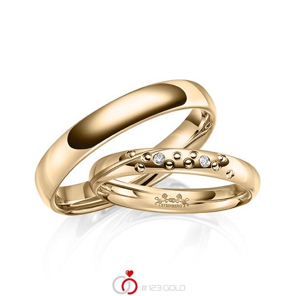 Paar klassische Trauringe/Eheringe in Roségold 585 mit zus. 0,02 ct. Brillant w, si von Steinberg - Q-1667-3 Paar klassische Trauringe/Eheringe in Roségold 585 mit zus. 0,02 ct. Brillant w, si von Steinberg - Q-1667-3
