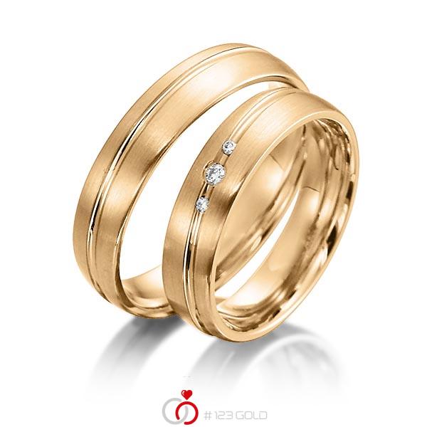 Paar klassische Trauringe/Eheringe in Roségold 585 mit zus. 0,036 ct. Brillant tw, si von acredo - S-1152-7 Paar klassische Trauringe/Eheringe in Roségold 585 mit zus. 0,036 ct. Brillant tw, si von acredo - S-1152-7