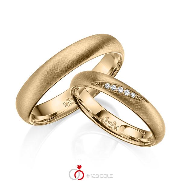 Paar klassische Trauringe/Eheringe in Roségold 585 mit zus. 0,036 ct. Brillant tw, si von Steinberg - Q-1663-1 Paar klassische Trauringe/Eheringe in Roségold 585 mit zus. 0,036 ct. Brillant tw, si von Steinberg - Q-1663-1