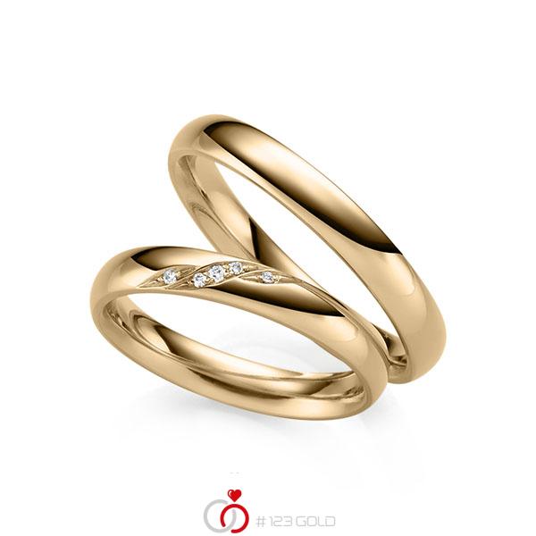 Paar klassische Trauringe/Eheringe in Roségold 585 mit zus. 0,03 ct. Brillant tw, si von 123gold - Y-1428-3 Paar klassische Trauringe/Eheringe in Roségold 585 mit zus. 0,03 ct. Brillant tw, si von 123gold - Y-1428-3