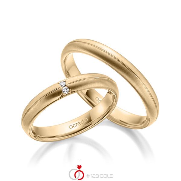 Paar klassische Trauringe/Eheringe in Roségold 585 mit zus. 0,03 ct. Brillant tw, si von acredo - A-1956-7 Paar klassische Trauringe/Eheringe in Roségold 585 mit zus. 0,03 ct. Brillant tw, si von acredo - A-1956-7