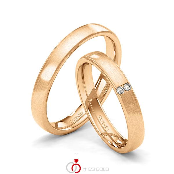 Paar klassische Trauringe/Eheringe in Roségold 585 mit zus. 0,03 ct. Brillant tw, si von acredo - A-1966-1 Paar klassische Trauringe/Eheringe in Roségold 585 mit zus. 0,03 ct. Brillant tw, si von acredo - A-1966-1