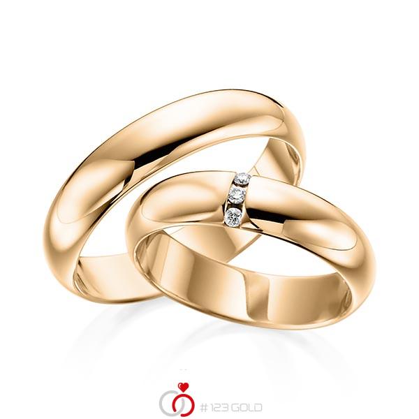 Paar klassische Trauringe/Eheringe in Roségold 585 mit zus. 0,03 ct. Brillant tw, si von acredo - S-1086-2 Paar klassische Trauringe/Eheringe in Roségold 585 mit zus. 0,03 ct. Brillant tw, si von acredo - S-1086-2