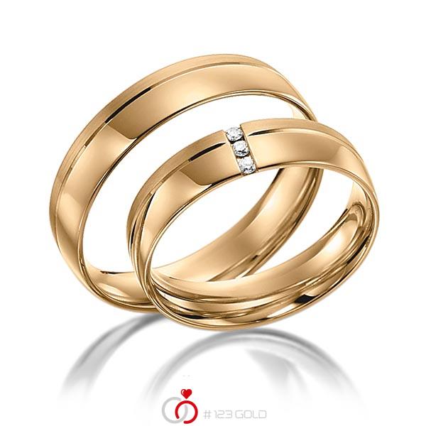 Paar klassische Trauringe/Eheringe in Roségold 585 mit zus. 0,03 ct. Brillant tw, si von acredo - S-1105-4 Paar klassische Trauringe/Eheringe in Roségold 585 mit zus. 0,03 ct. Brillant tw, si von acredo - S-1105-4