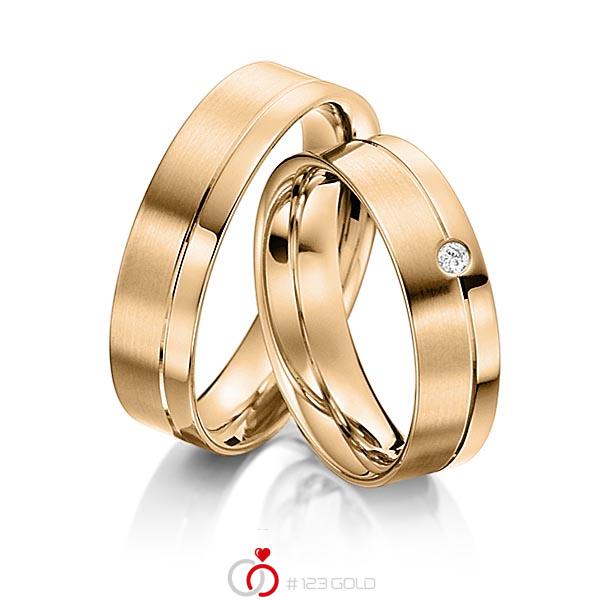 Paar klassische Trauringe/Eheringe in Roségold 585 mit zus. 0,03 ct. Brillant tw, si von acredo - S-1110-2 Paar klassische Trauringe/Eheringe in Roségold 585 mit zus. 0,03 ct. Brillant tw, si von acredo - S-1110-2