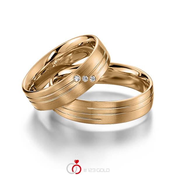 Paar klassische Trauringe/Eheringe in Roségold 585 mit zus. 0,03 ct. Brillant tw, si von acredo - S-1144-3 Paar klassische Trauringe/Eheringe in Roségold 585 mit zus. 0,03 ct. Brillant tw, si von acredo - S-1144-3