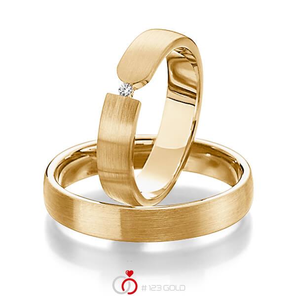 Paar klassische Trauringe/Eheringe in Roségold 585 mit zus. 0,03 ct. Brillant tw, si von Steinberg - Q-1190-3 Paar klassische Trauringe/Eheringe in Roségold 585 mit zus. 0,03 ct. Brillant tw, si von Steinberg - Q-1190-3