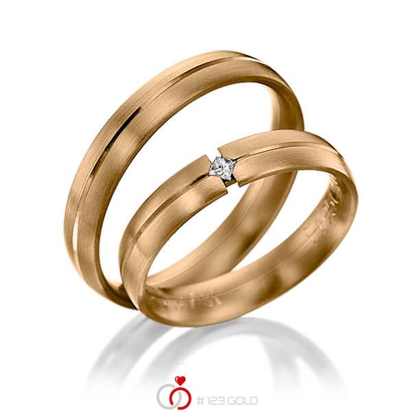 Paar klassische Trauringe/Eheringe in Roségold 585 mit zus. 0,03 ct. Prinzess-Diamant tw, si von 123gold - Y-1036-11 Paar klassische Trauringe/Eheringe in Roségold 585 mit zus. 0,03 ct. Prinzess-Diamant tw, si von 123gold - Y-1036-11