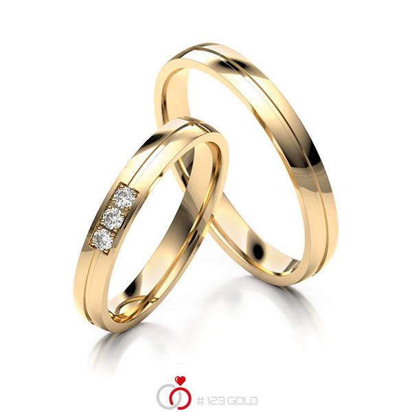 Paar klassische Trauringe/Eheringe in Roségold 585 mit zus. 0,045 ct. Brillant tw, si - NP-1193-4 Paar klassische Trauringe/Eheringe in Roségold 585 mit zus. 0,045 ct. Brillant tw, si - NP-1193-4