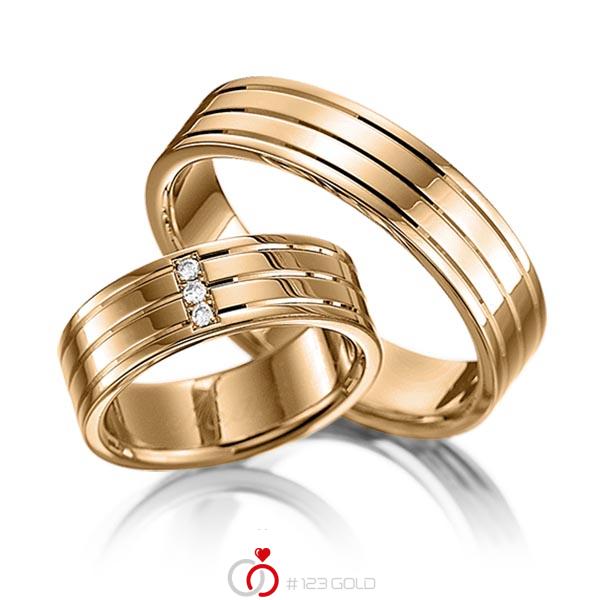 Paar klassische Trauringe/Eheringe in Roségold 585 mit zus. 0,045 ct. Brillant tw, si von 123gold - Y-1108-5 Paar klassische Trauringe/Eheringe in Roségold 585 mit zus. 0,045 ct. Brillant tw, si von 123gold - Y-1108-5