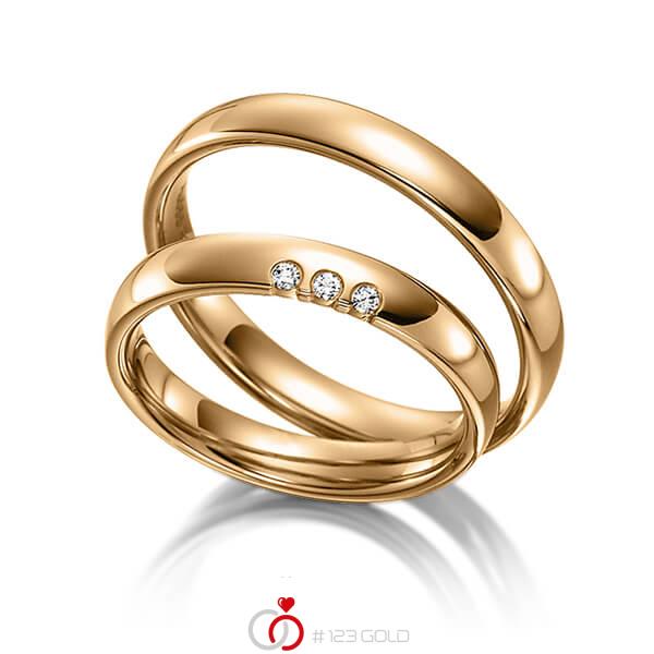 Paar klassische Trauringe/Eheringe in Roségold 585 mit zus. 0,045 ct. Brillant tw, si von acredo - S-1117-4 Paar klassische Trauringe/Eheringe in Roségold 585 mit zus. 0,045 ct. Brillant tw, si von acredo - S-1117-4