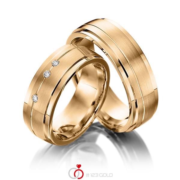 Paar klassische Trauringe/Eheringe in Roségold 585 mit zus. 0,045 ct. Brillant tw, si von Steinberg - Q-1204-7 Paar klassische Trauringe/Eheringe in Roségold 585 mit zus. 0,045 ct. Brillant tw, si von Steinberg - Q-1204-7