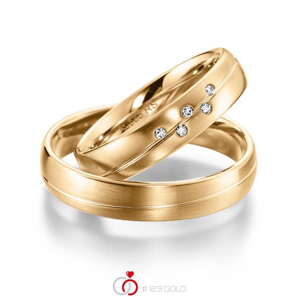 Paar klassische Trauringe/Eheringe in Roségold 585 mit zus. 0,04 ct. Brillant tw, si von acredo - S-1143-1 Paar klassische Trauringe/Eheringe in Roségold 585 mit zus. 0,04 ct. Brillant tw, si von acredo - S-1143-1