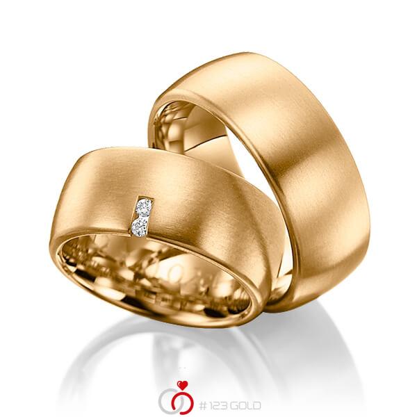 Paar klassische Trauringe/Eheringe in Roségold 585 mit zus. 0,04 ct. Brillant tw, si von Steinberg - Q-1237-1 Paar klassische Trauringe/Eheringe in Roségold 585 mit zus. 0,04 ct. Brillant tw, si von Steinberg - Q-1237-1