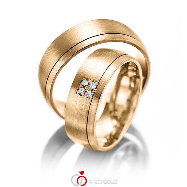 Paar klassische Trauringe/Eheringe in Roségold 585 mit zus. 0,04 ct. Brillant tw, si von Steinberg - Q-1242-7 Paar klassische Trauringe/Eheringe in Roségold 585 mit zus. 0,04 ct. Brillant tw, si von Steinberg - Q-1242-7