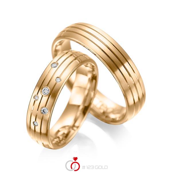 Paar klassische Trauringe/Eheringe in Roségold 585 mit zus. 0,055 ct. Brillant tw, si von acredo - A-1016-3 Paar klassische Trauringe/Eheringe in Roségold 585 mit zus. 0,055 ct. Brillant tw, si von acredo - A-1016-3