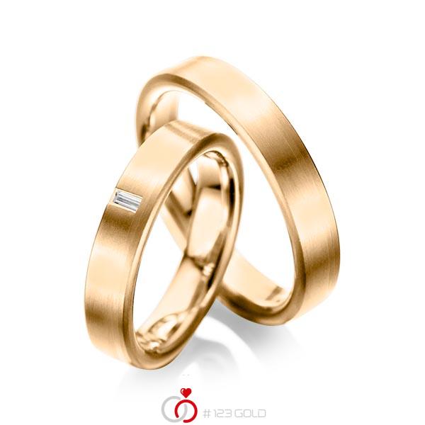 Paar klassische Trauringe/Eheringe in Roségold 585 mit zus. 0,05 ct. Baguette-Diamant tw, vs von acredo - A-1022-8 Paar klassische Trauringe/Eheringe in Roségold 585 mit zus. 0,05 ct. Baguette-Diamant tw, vs von acredo - A-1022-8