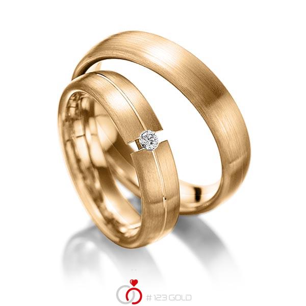 Paar klassische Trauringe/Eheringe in Roségold 585 mit zus. 0,05 ct. Brillant tw, si von 123gold - Y-1051-13 Paar klassische Trauringe/Eheringe in Roségold 585 mit zus. 0,05 ct. Brillant tw, si von 123gold - Y-1051-13