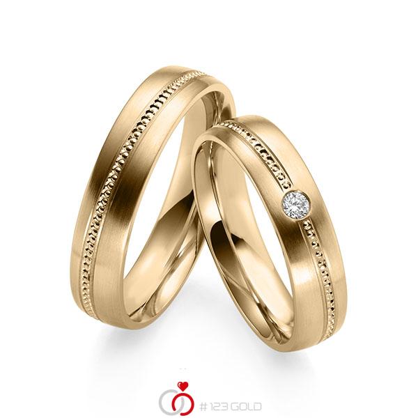 Paar klassische Trauringe/Eheringe in Roségold 585 mit zus. 0,05 ct. Brillant tw, si von 123gold - Y-1434-9 Paar klassische Trauringe/Eheringe in Roségold 585 mit zus. 0,05 ct. Brillant tw, si von 123gold - Y-1434-9