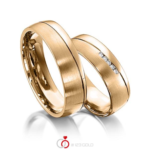 Paar klassische Trauringe/Eheringe in Roségold 585 mit zus. 0,05 ct. Brillant tw, si von acredo - S-1153-6 Paar klassische Trauringe/Eheringe in Roségold 585 mit zus. 0,05 ct. Brillant tw, si von acredo - S-1153-6