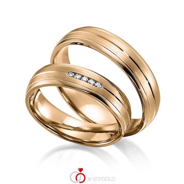 Paar klassische Trauringe/Eheringe in Roségold 585 mit zus. 0,05 ct. Brillant tw, si von acredo - S-1157-5 Paar klassische Trauringe/Eheringe in Roségold 585 mit zus. 0,05 ct. Brillant tw, si von acredo - S-1157-5