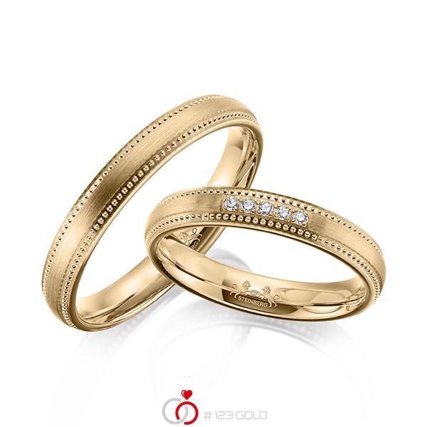 Paar klassische Trauringe/Eheringe in Roségold 585 mit zus. 0,05 ct. Brillant tw, si von Steinberg - Q-1642-2 Paar klassische Trauringe/Eheringe in Roségold 585 mit zus. 0,05 ct. Brillant tw, si von Steinberg - Q-1642-2