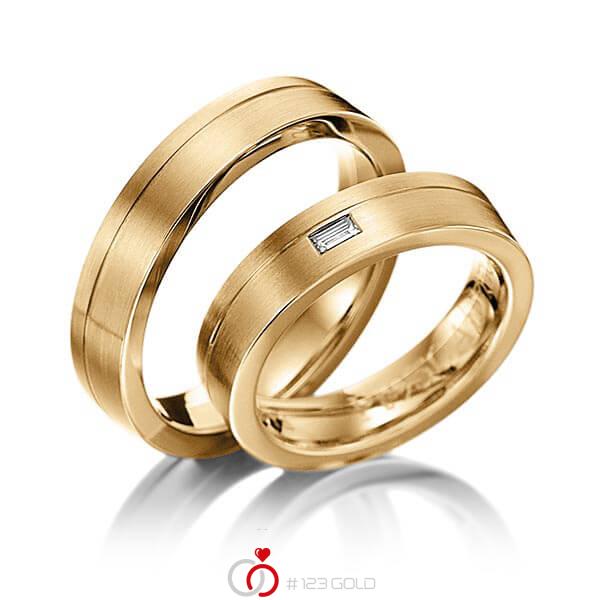 Paar klassische Trauringe/Eheringe in Roségold 585 mit zus. 0,06 ct. Baguette-Diamant tw, vs von 123gold - Y-1034-16 Paar klassische Trauringe/Eheringe in Roségold 585 mit zus. 0,06 ct. Baguette-Diamant tw, vs von 123gold - Y-1034-16