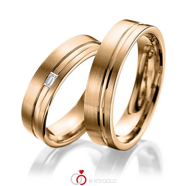 Paar klassische Trauringe/Eheringe in Roségold 585 mit zus. 0,06 ct. Baguette-Diamant tw, vs von 123gold - Y-1104-6 Paar klassische Trauringe/Eheringe in Roségold 585 mit zus. 0,06 ct. Baguette-Diamant tw, vs von 123gold - Y-1104-6