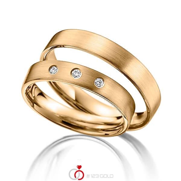 Paar klassische Trauringe/Eheringe in Roségold 585 mit zus. 0,06 ct. Brillant tw, si - NP-1005-3 Paar klassische Trauringe/Eheringe in Roségold 585 mit zus. 0,06 ct. Brillant tw, si - NP-1005-3