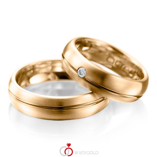Paar klassische Trauringe/Eheringe in Roségold 585 mit zus. 0,06 ct. Brillant tw, si von acredo - A-1003-5 Paar klassische Trauringe/Eheringe in Roségold 585 mit zus. 0,06 ct. Brillant tw, si von acredo - A-1003-5
