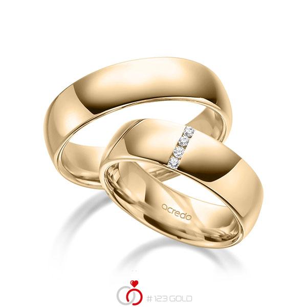 Paar klassische Trauringe/Eheringe in Roségold 585 mit zus. 0,06 ct. Brillant tw, si von acredo - A-1941-4 Paar klassische Trauringe/Eheringe in Roségold 585 mit zus. 0,06 ct. Brillant tw, si von acredo - A-1941-4