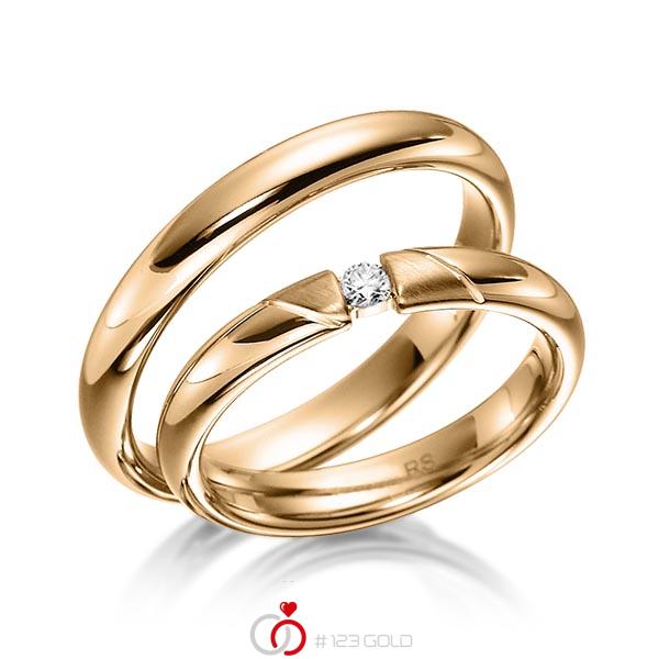 Paar klassische Trauringe/Eheringe in Roségold 585 mit zus. 0,06 ct. Brillant tw, si von acredo - S-1134-3 Paar klassische Trauringe/Eheringe in Roségold 585 mit zus. 0,06 ct. Brillant tw, si von acredo - S-1134-3